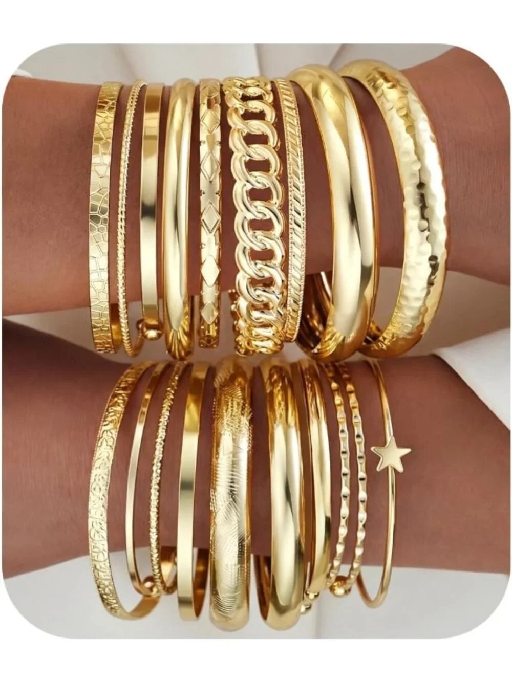 19Pcs Gold Bangle Bracelets Set for Women - Stackable Textured Boho Jewelry